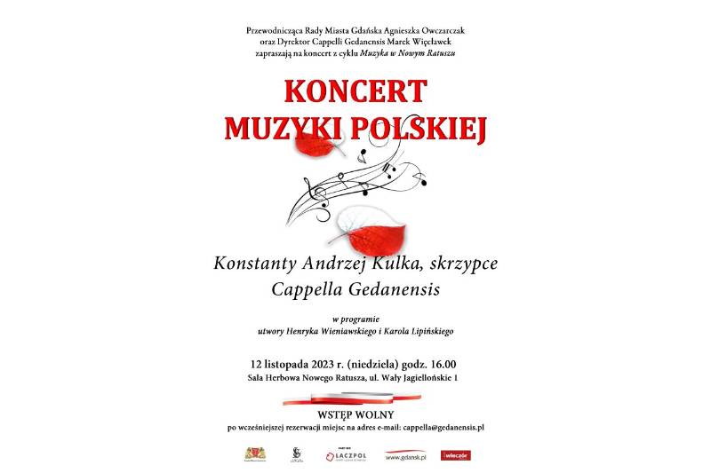 Wydarzenie: Koncert muzyki polskiej, Kiedy? 2023-11-12 16:00, Gdzie? Wały Jagiellońskie 1