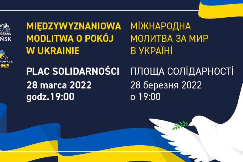 Wydarzenie: Międzywyznaniowa modlitwa o pokój w Ukrainie, Kiedy? 2022-03-28 19:00, Gdzie? Plac Solidarności 1